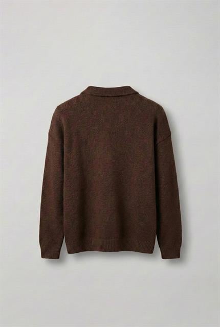 Erkek Oversize Düğmeli Triko Kazak Kahverengi