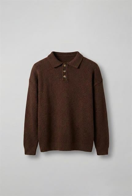 Erkek Oversize Düğmeli Triko Kazak Kahverengi