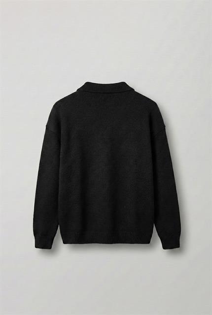 Erkek Oversize Düğmeli Triko Kazak Siyah