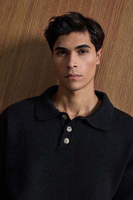 Erkek Oversize Düğmeli Triko Kazak Siyah