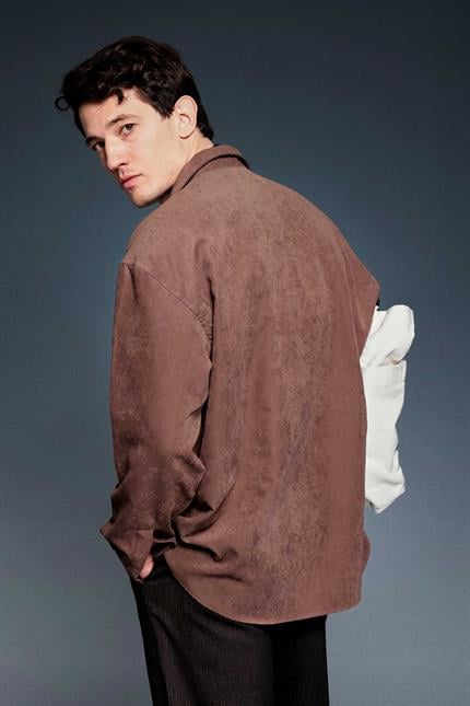 Erkek Oversize Efektli Modal Gömlek Kahverengi