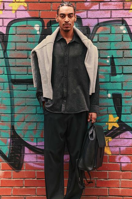 Erkek Oversize Efektli Modal Gömlek Siyah