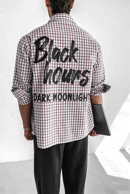 Erkek Oversize Ekose Baskılı Gömlek Açık Gri