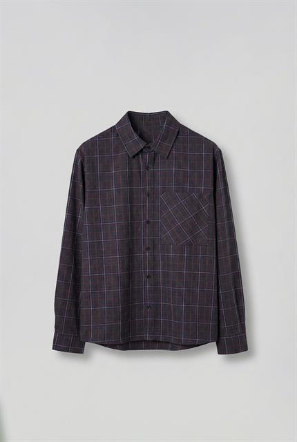 Erkek Oversize Ekose Baskılı Gömlek Antrasit