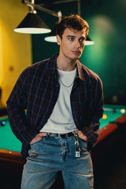 Erkek Oversize Ekose Baskılı Gömlek Antrasit