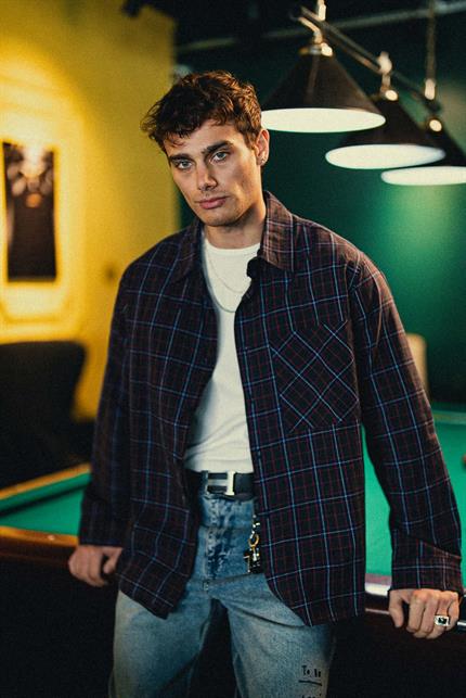 Erkek Oversize Ekose Baskılı Gömlek Antrasit