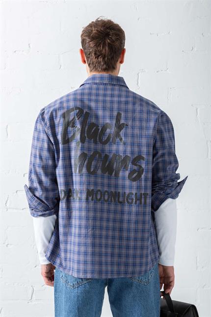 Erkek Oversize Ekose Baskılı Gömlek Mavi