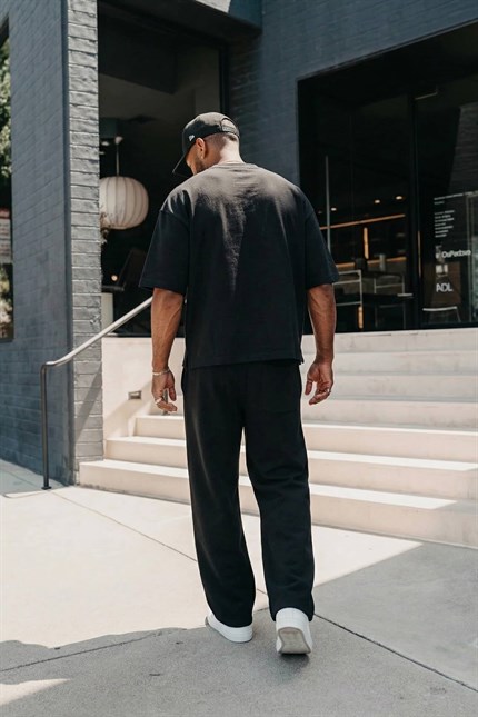 Erkek Oversize Esnek Kumaş Basic T-Shirt Siyah