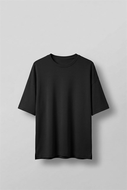 Erkek Oversize Esnek Kumaş Basic T-Shirt Siyah