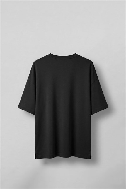 Erkek Oversize Esnek Kumaş Basic T-Shirt Siyah