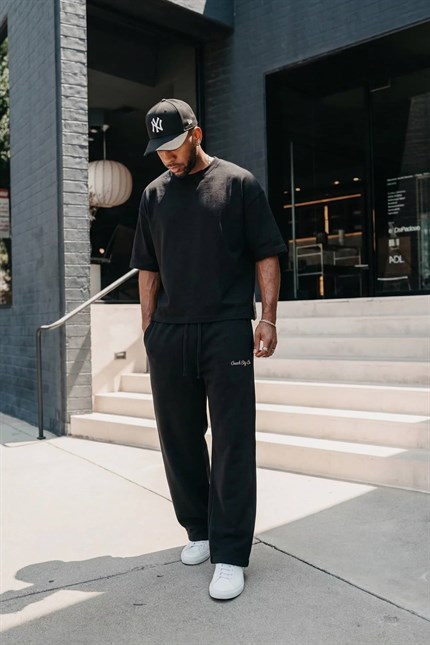 Erkek Oversize Esnek Kumaş Basic T-Shirt Siyah