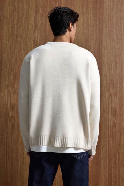 Erkek Oversize Essential Örme Kazak %100 Pamuk Bej