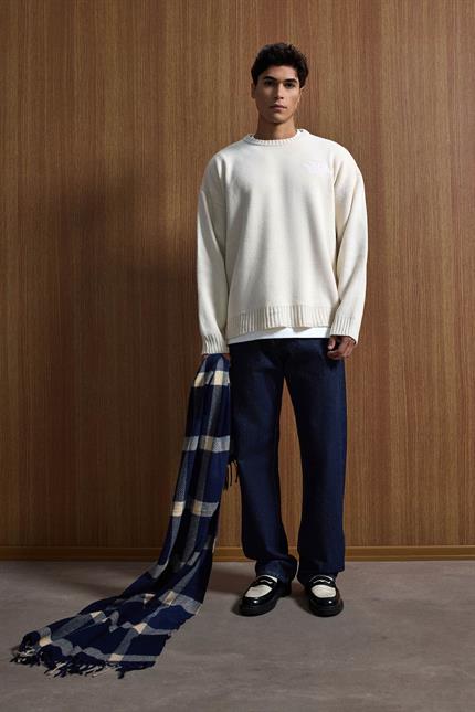 Erkek Oversize Essential Örme Kazak %100 Pamuk Bej