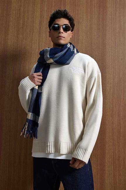 Erkek Oversize Essential Örme Kazak %100 Pamuk Bej