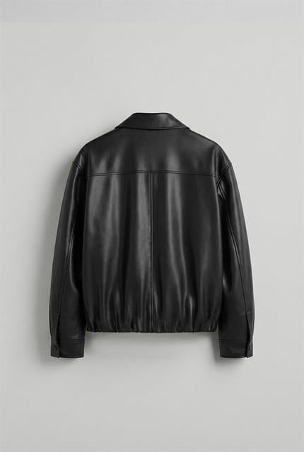 Erkek Oversize Fermuarlı Basic Deri Ceket Siyah