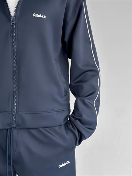 Erkek Oversize Fermuarlı Baskılı Sweatshirt Lacivert