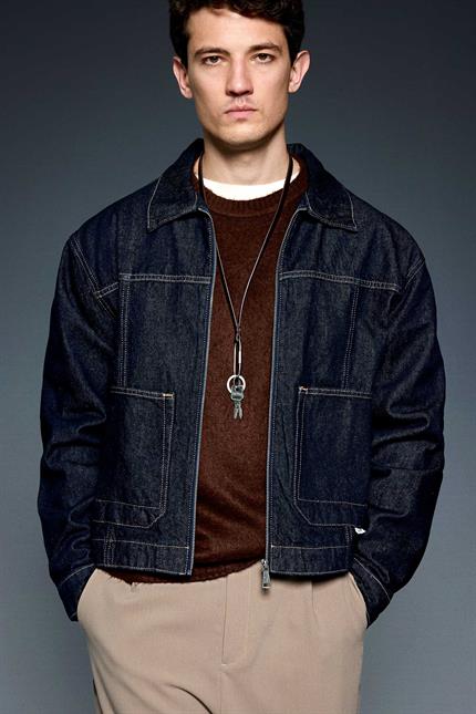 Erkek Oversize Fermuarlı Denim Ceket Lacivert