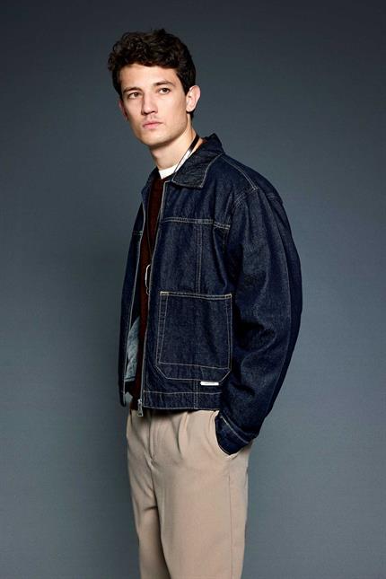 Erkek Oversize Fermuarlı Denim Ceket Lacivert