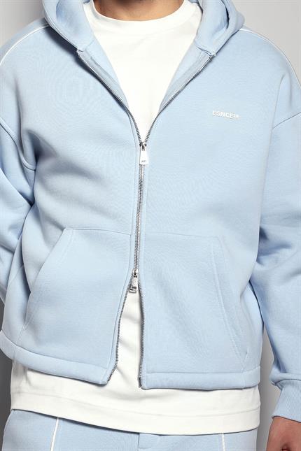 Erkek Oversize Fermuarlı Kapüşonlu Eşofman Takımı Açık Mavi