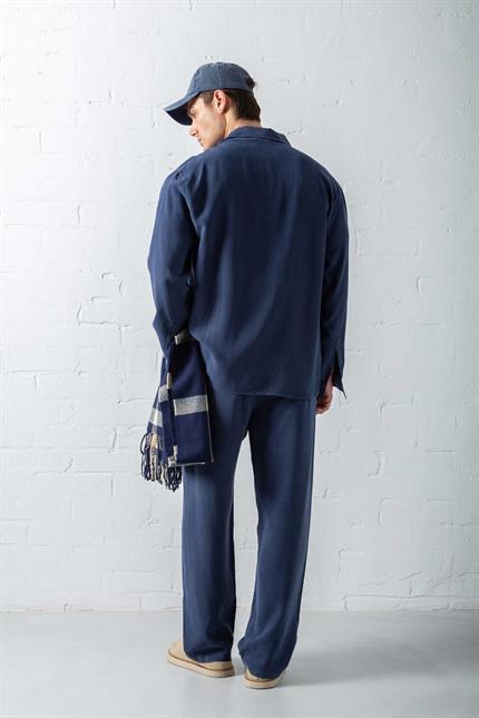 Erkek Oversize Fit Yumuşak Dokulu Gömlek Lacivert