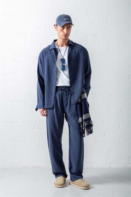 Erkek Oversize Fit Yumuşak Dokulu Gömlek Lacivert