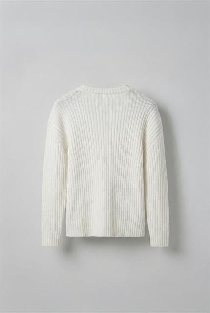 Erkek Oversize Fitilli Basic Triko Kazak Ekru