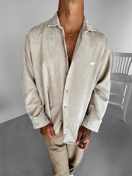 Erkek Oversize Fitilli Gömlek Bej