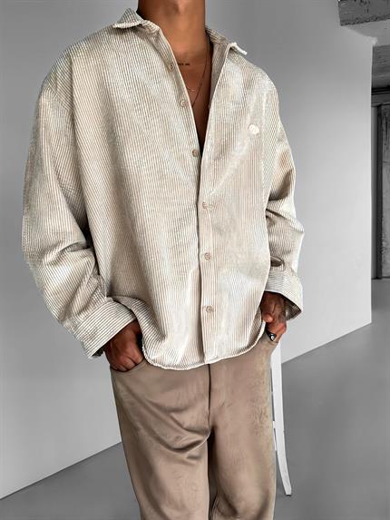 Erkek Oversize Fitilli Gömlek Bej