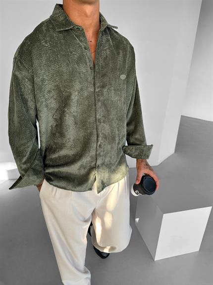 Erkek Oversize Fitilli Gömlek Yeşil