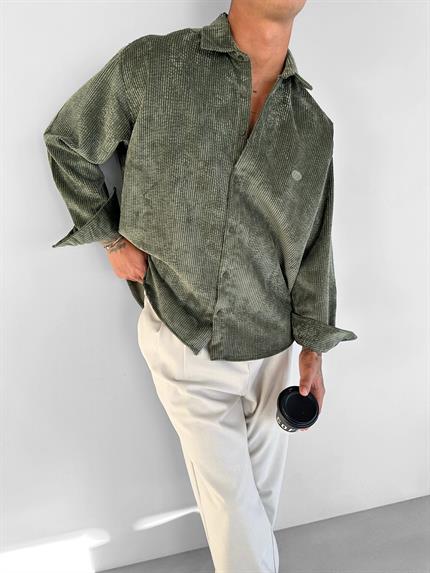 Erkek Oversize Fitilli Gömlek Yeşil