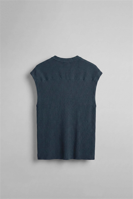 Erkek Oversize Fitilli Kolsuz T-Shirt Petrol Mavi