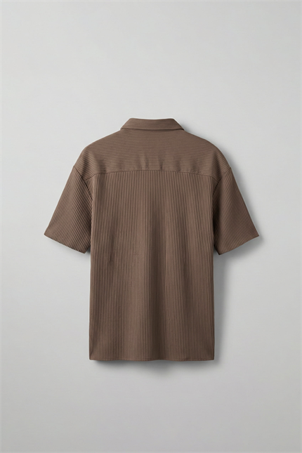 Erkek Oversize Fitilli Küba Yaka Gömlek Kahve
