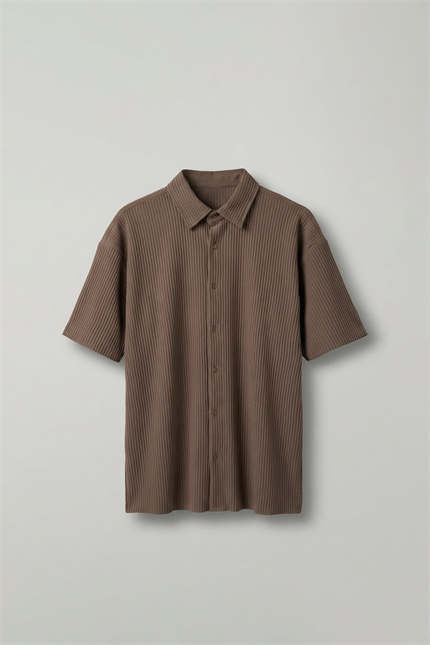 Erkek Oversize Fitilli Küba Yaka Gömlek Kahve