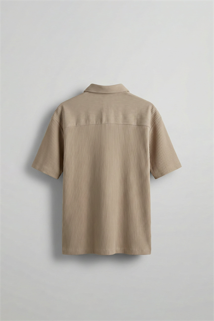 Erkek Oversize Fitilli Küba Yaka Gömlek Bej