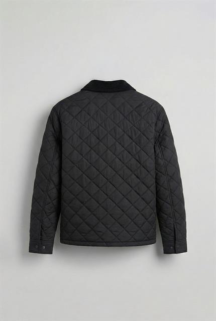 Erkek Oversize Fitilli Yaka Detaylı Kapitone Ceket Siyah