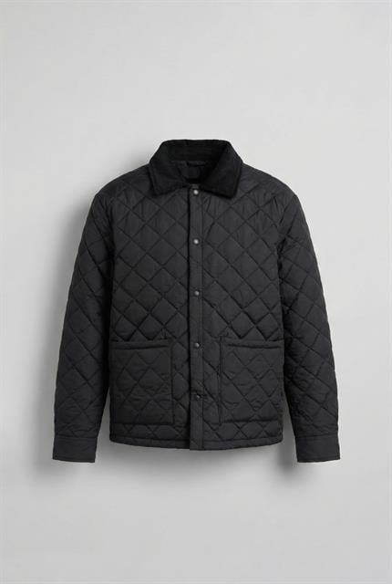 Erkek Oversize Fitilli Yaka Detaylı Kapitone Ceket Siyah