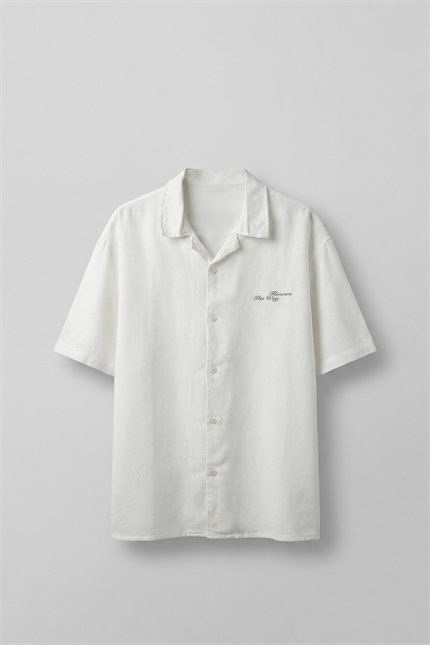 Erkek Oversize Flowers The Way Baskılı Desenli Gömlek Beyaz