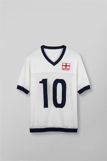 Erkek Oversize Futbol V Yaka Triko Forma T-Shirt Ekru