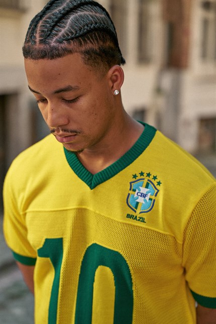 Erkek Oversize Futbol V Yaka Triko Forma T-Shirt Sarı