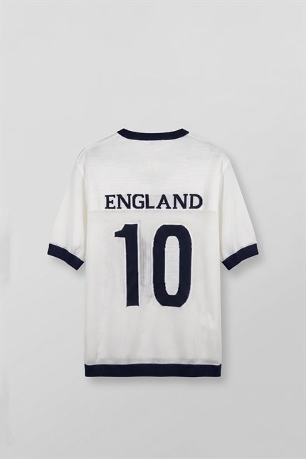 Erkek Oversize Futbol V Yaka Triko Forma T-Shirt Ekru