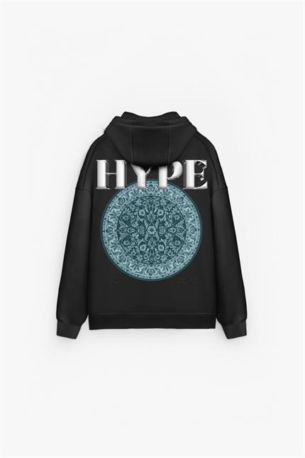 Erkek Oversize Baskılı Premium Kapüşonlu Sweatshirt Siyah