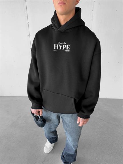 Erkek Oversize Baskılı Premium Kapüşonlu Sweatshirt Siyah