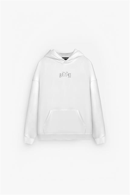 Erkek Oversize Baskılı Premium Kapüşonlu Sweatshirt Ekru
