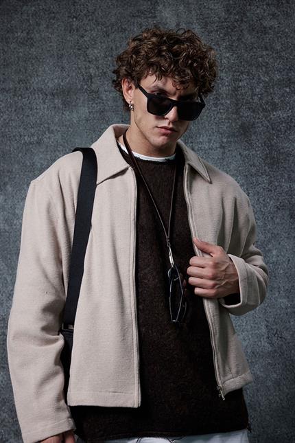 Erkek Oversize İnce Fermuarlı Ceket Bej