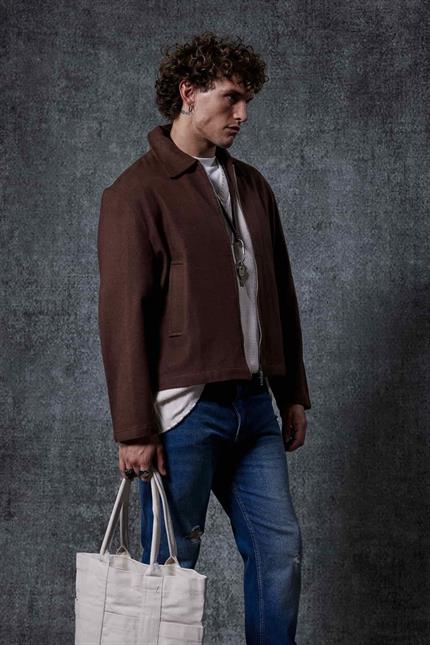 Erkek Oversize İnce Fermuarlı Ceket Kahverengi