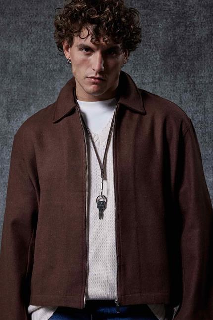 Erkek Oversize İnce Fermuarlı Ceket Kahverengi