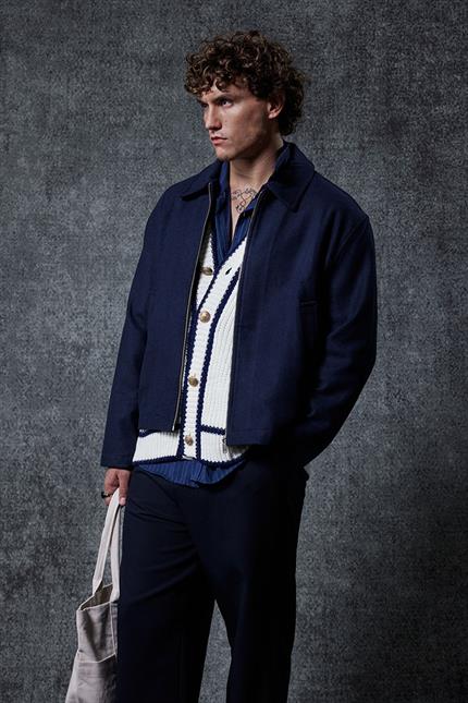 Erkek Oversize İnce Fermuarlı Ceket Lacivert