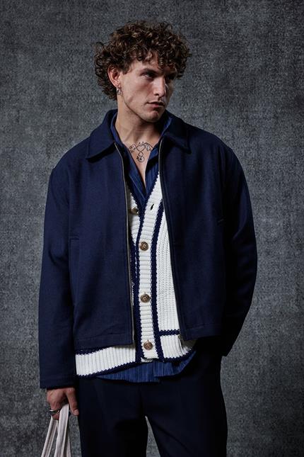 Erkek Oversize İnce Fermuarlı Ceket Lacivert