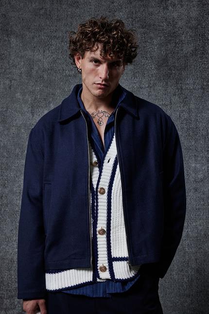 Erkek Oversize İnce Fermuarlı Ceket Lacivert