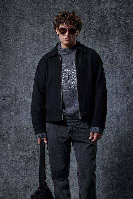 Erkek Oversize İnce Fermuarlı Ceket Siyah